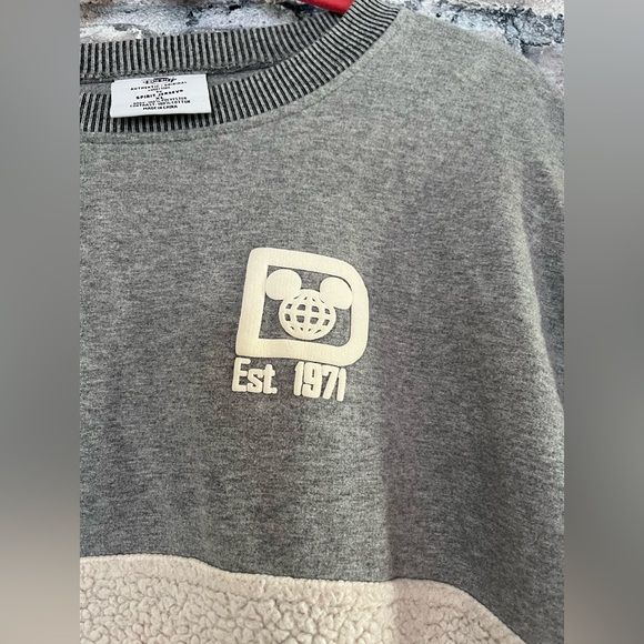 Disney Gray and Cream Spirit Jersey Crewneck Fleece Oversized Sweatshirt So Cozy - Picture 3 of 6